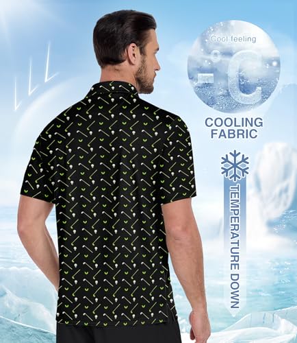 51njM5Cxl7L.jpg Men's Golf Polo Shirt Short Sleeve Performance Moisture Wicking Collared Print Shirt for Golf and Casual Wear