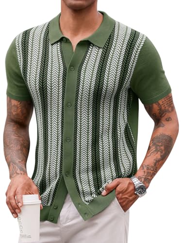 Mens Knit Polo Shirts Vintage Casual Short Sleeve Shirt Golf Button Down Old Money Sweater