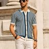 Men's Polo Shirts Retro Knit Shirt Vintage Striped Shirt