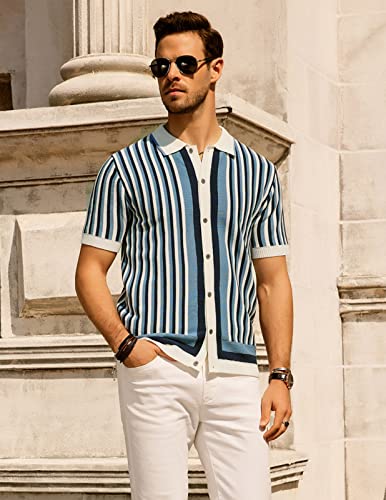 Men's Polo Shirts Retro Knit Shirt Vintage Striped Shirt