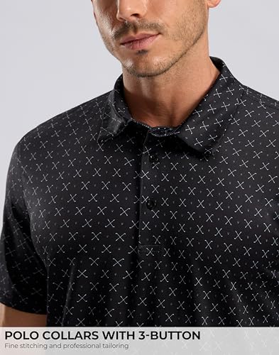 Men's Golf Shirt Short Sleeve Dry Fit Polo Moisture Wicking Print Collared Golf Shirts for Men Casual Lightweight