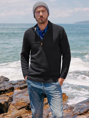 Men's Quarter Zip Sweater Slim Fit Casual Pullover Sweater Mock Neck Polo Sweaters