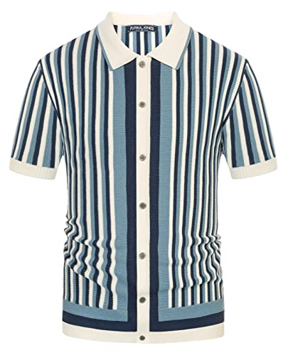 Men's Polo Shirts Retro Knit Shirt Vintage Striped Shirt