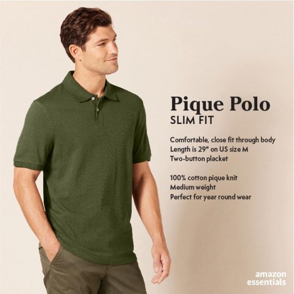 Men's Polo Shirts Short Sleeve, Slim-Fit Cotton Pique