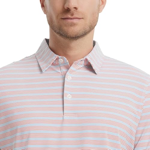 Mens Golf Shirts Dry Fit Moisture Wicking Performance Sports Short Sleeve Striped Collared Polo Shirts for Men
