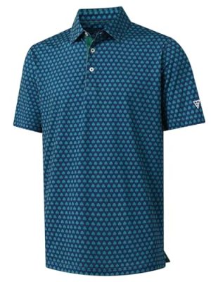 Mens Golf Shirt Short Sleeve Dry Fit Print Moisture Wicking Performance Patterns Collared Polo Shirt