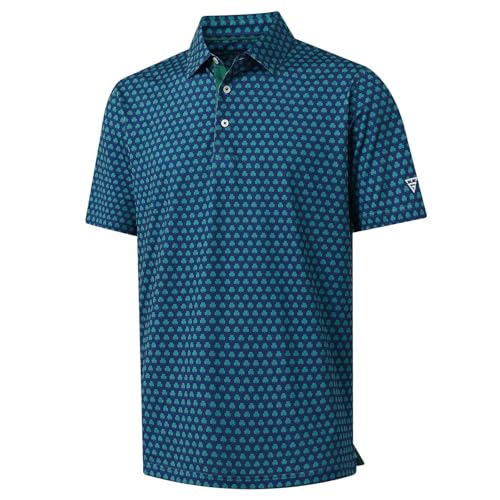 Mens Golf Shirt Short Sleeve Dry Fit Print Moisture Wicking Performance Patterns Collared Polo Shirt