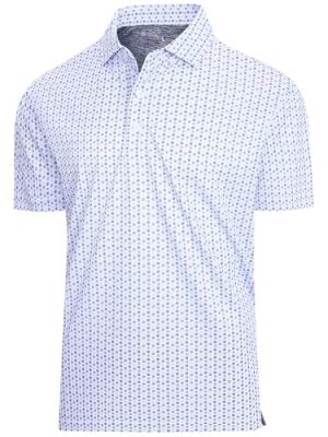 Mens Golf Shirts Print Moisture Wicking Short Sleeve Performance Dry Fit Stretch Active Polo Shirts for Men