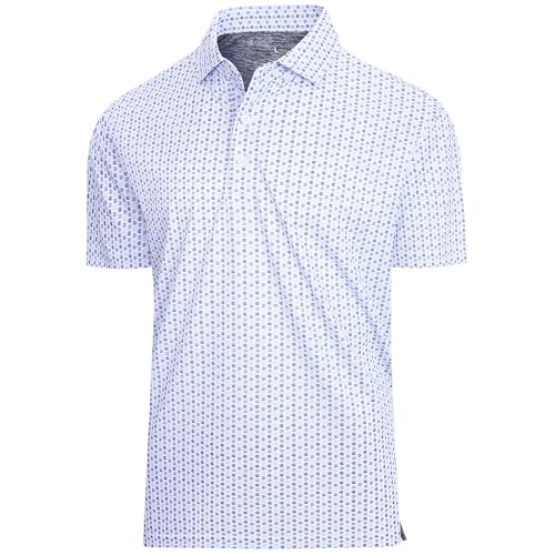 Mens Golf Shirts Print Moisture Wicking Short Sleeve Performance Dry Fit Stretch Active Polo Shirts for Men