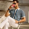Men's Polo Shirts Retro Knit Shirt Vintage Striped Shirt